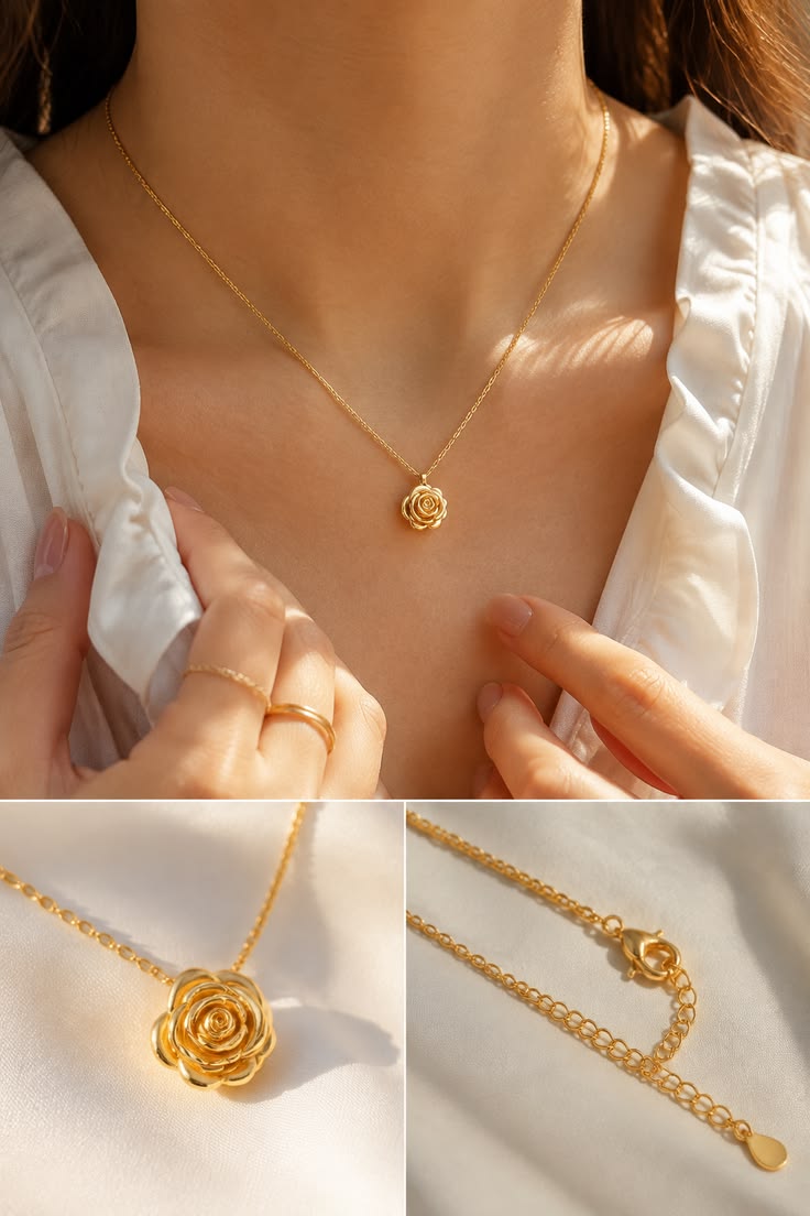 Rose Bloom Pendant Necklace – 18K Gold Plated