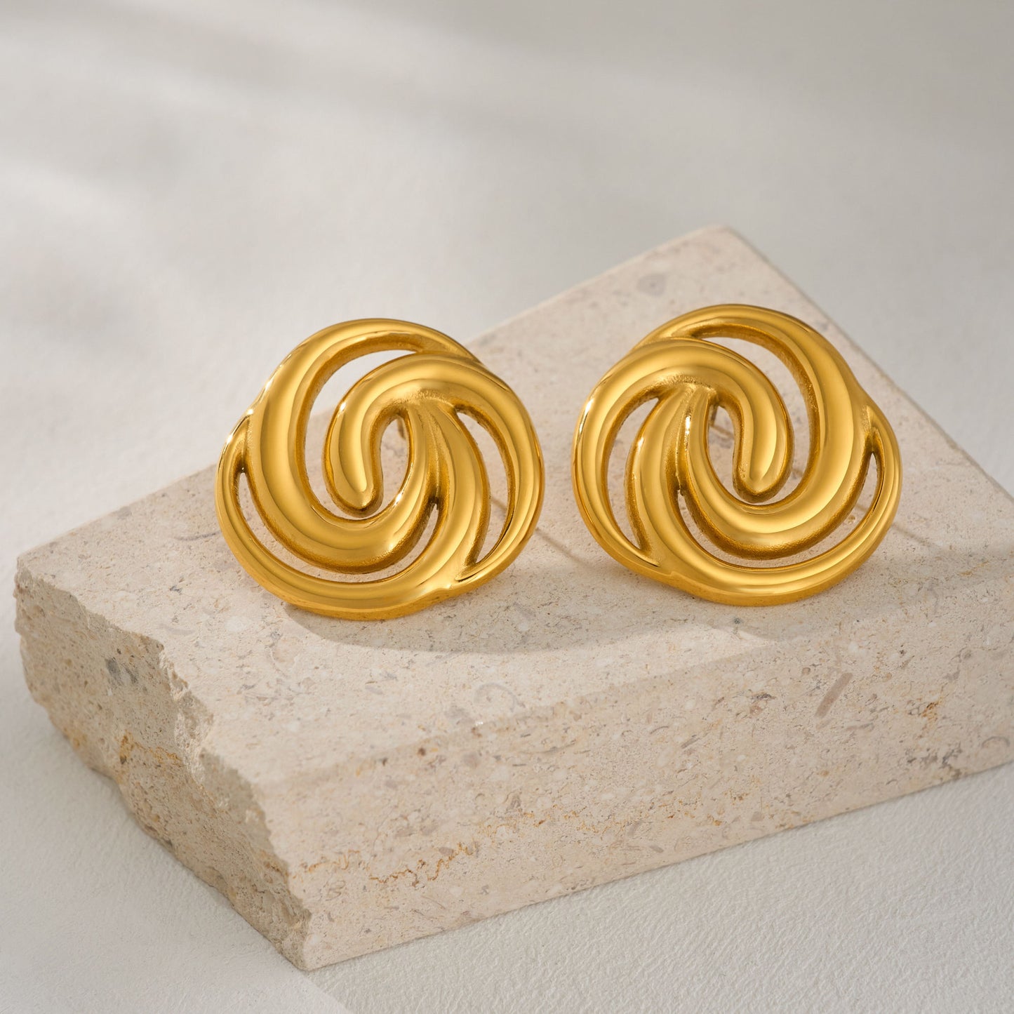 Golden Spiral Knot Stud Earrings