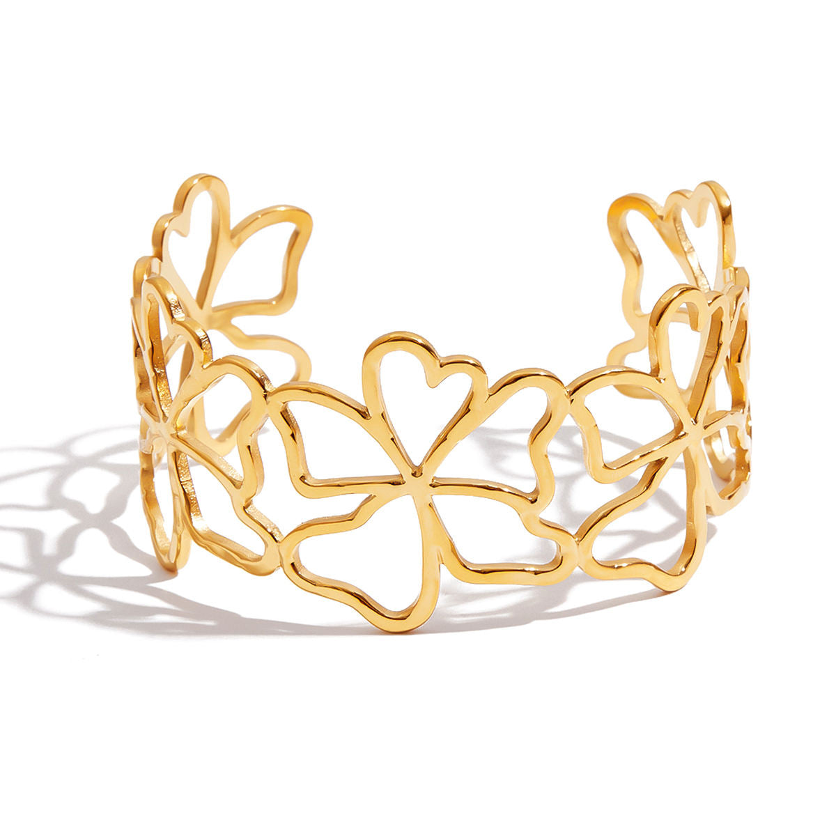 Bloom Outline Openwork Floral Gold Cuff