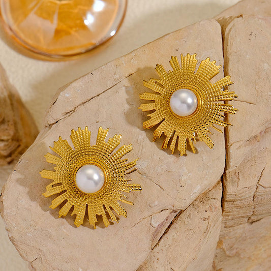 Radiant Pearl Sunburst Stud Earrings