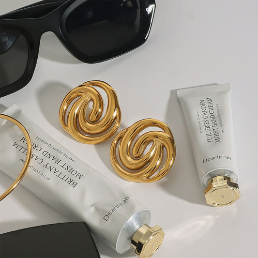 Golden Spiral Knot Stud Earrings