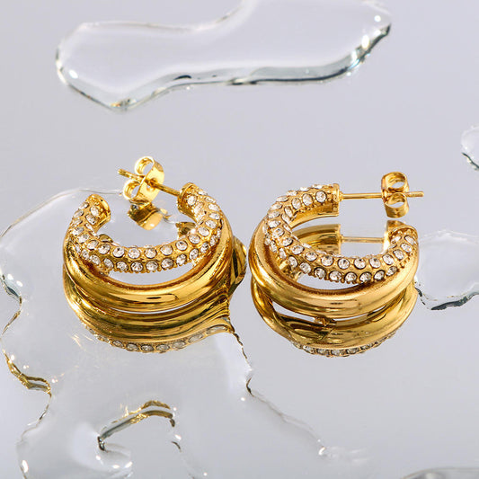 Luxe Crystal Chunky Huggie Hoop Earrings