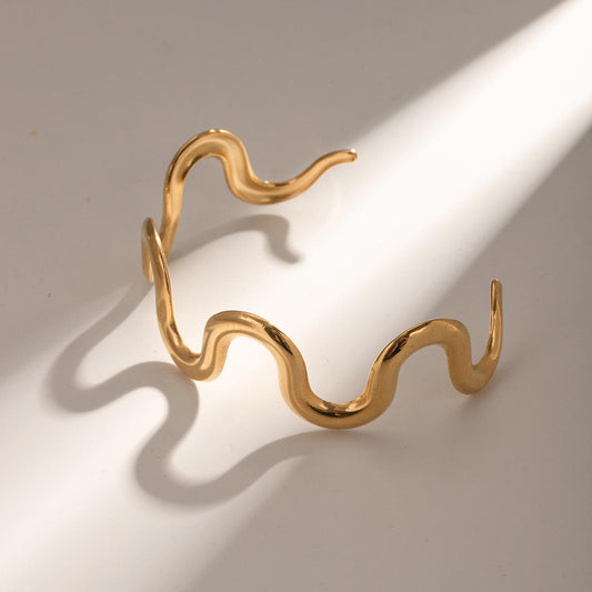 Wavy Rhythm Sculptural Gold Cuff Bracelet