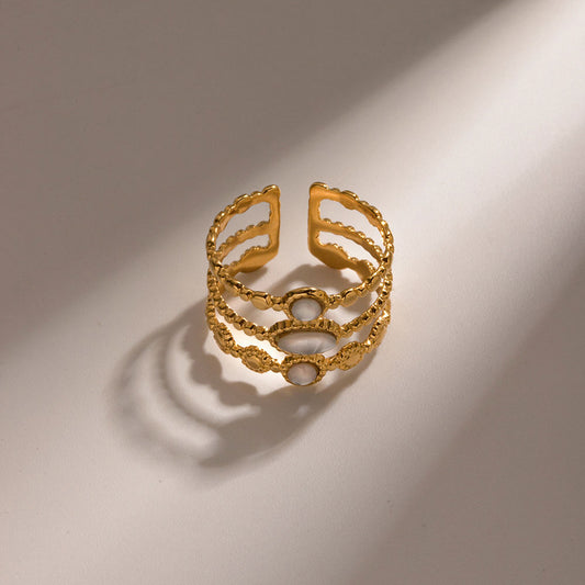 Ivory Stone Layered Open Cuff Ring