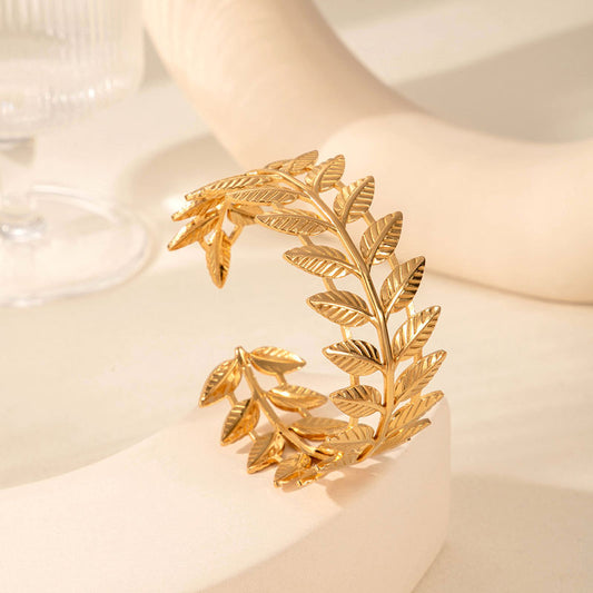 Golden Laurel Goddess Leaf Cuff Bracelet