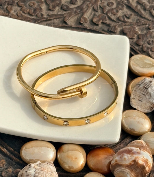 Luxury Gift Set for Girls - 18K Gold Plated Nail & Crystal Cuff Bracelet Combo Standard Size