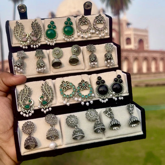 Set of 12 Random Earrings with Folding Jhumka Box | Premium Gift Box