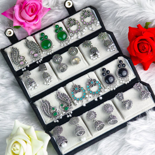 Set Of 12 Designer Stud Earrings With Folding Jewelry Box | Premium Gift Box