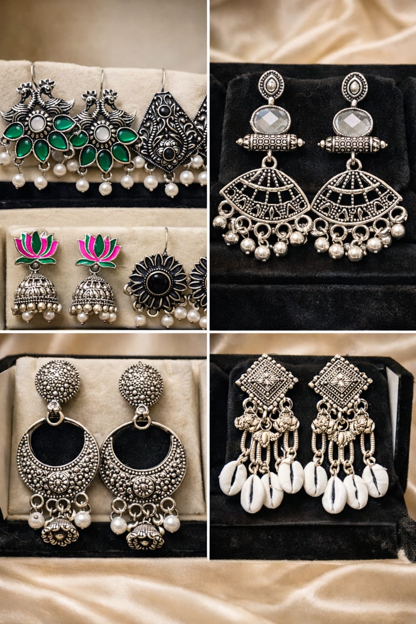 Set Of 12 Designer Stud Earrings With Folding Jewelry Box | Premium Gift Box