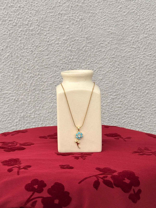 Blue Floral Drop Pendant Necklace