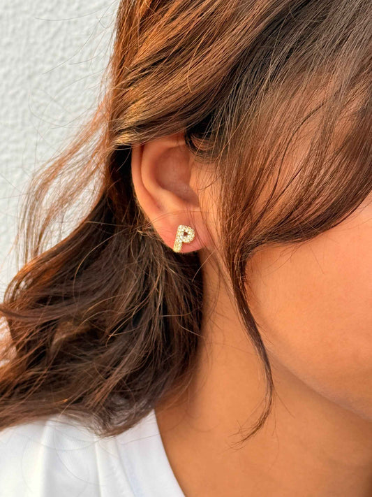 Initial P Stud Earrings