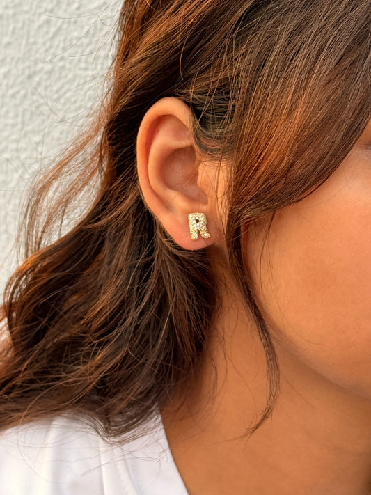 Initial R Stud Earrings
