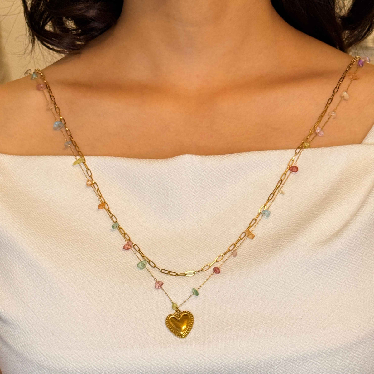 Layered Heart Charm Necklace