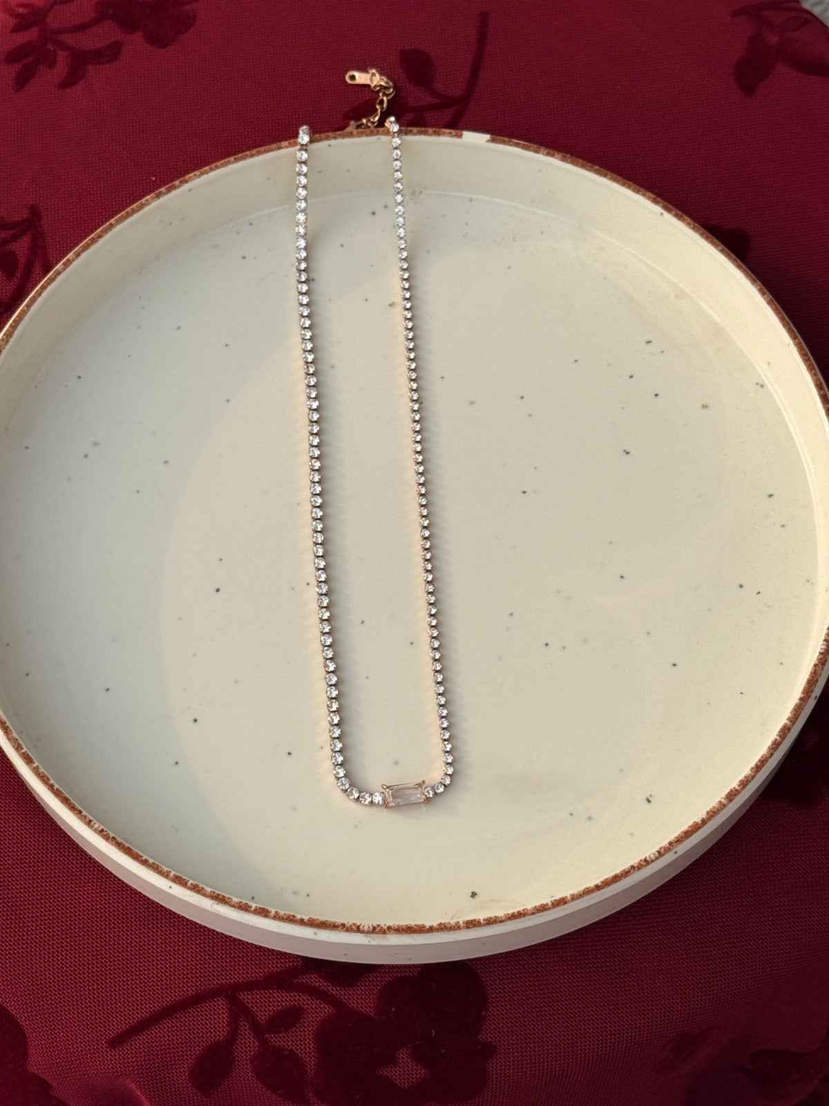 Silver Crystal Tennis Necklace