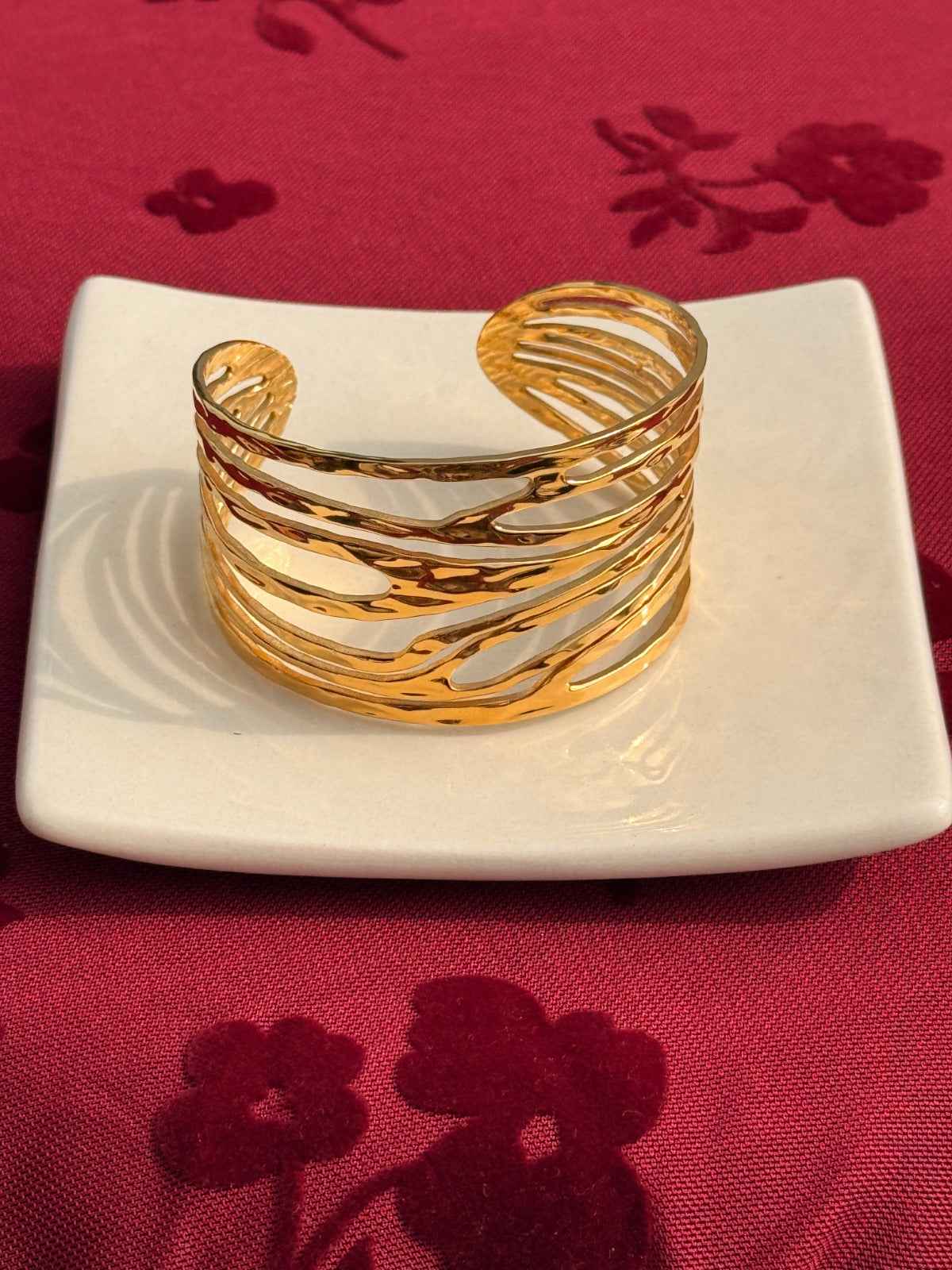 Stacked Wave Open Cuff Bracelet