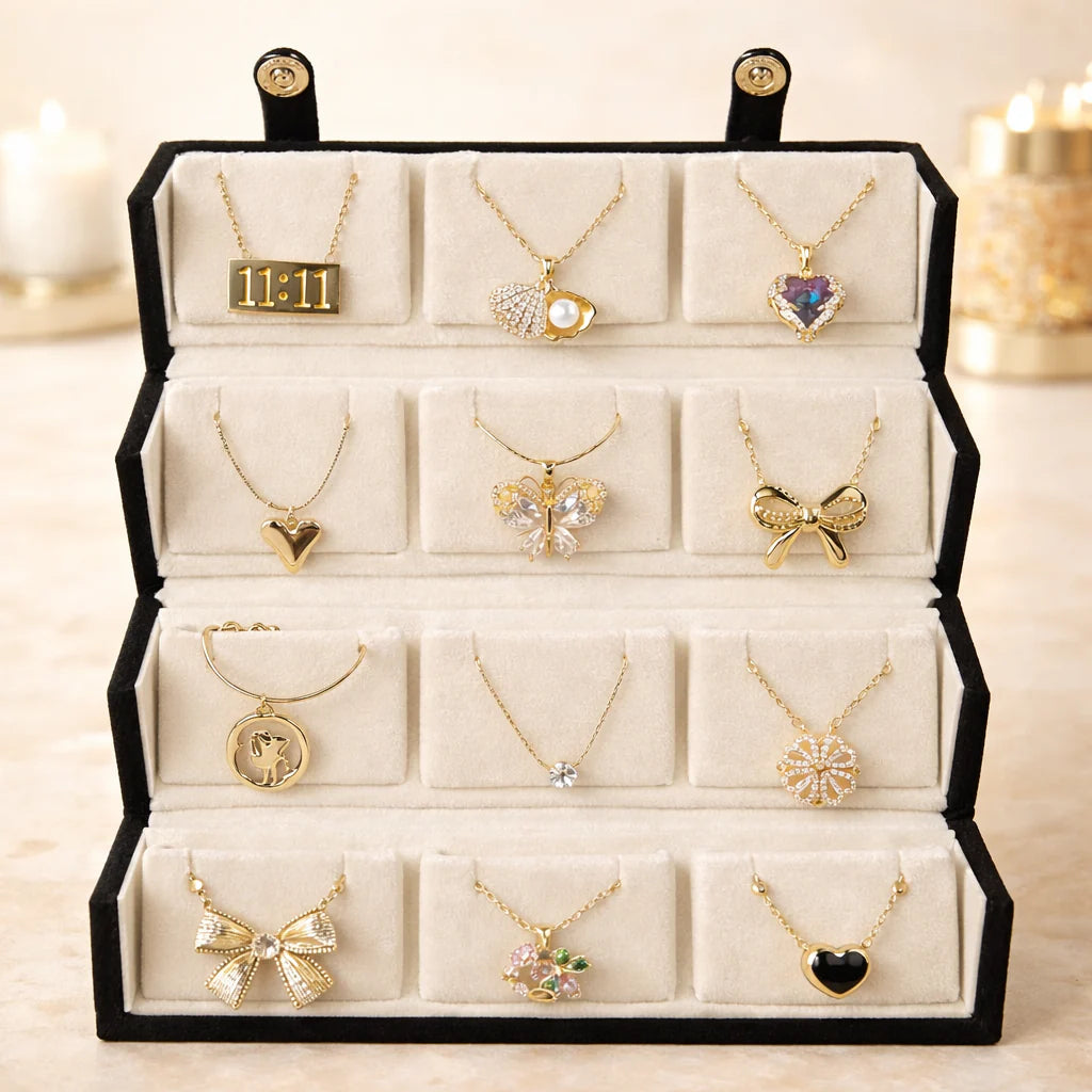 Premium Anti-Tarnish Necklaces Combo with Foldable Black Jewellery Box - 12 Stunning Pieces