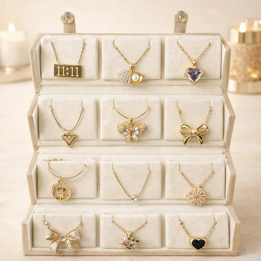 Premium Anti-Tarnish Necklaces Combo with Foldable Black Jewellery Box - 12 Stunning Pieces