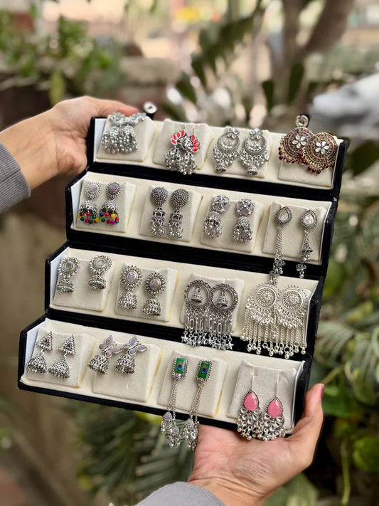 Set Of 16 Premium Earrings With Folding Jewelry Box | Premium Jhumka Gift Box