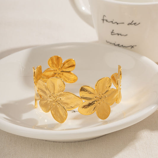 Golden Blossom Petal Cuff Bracelet