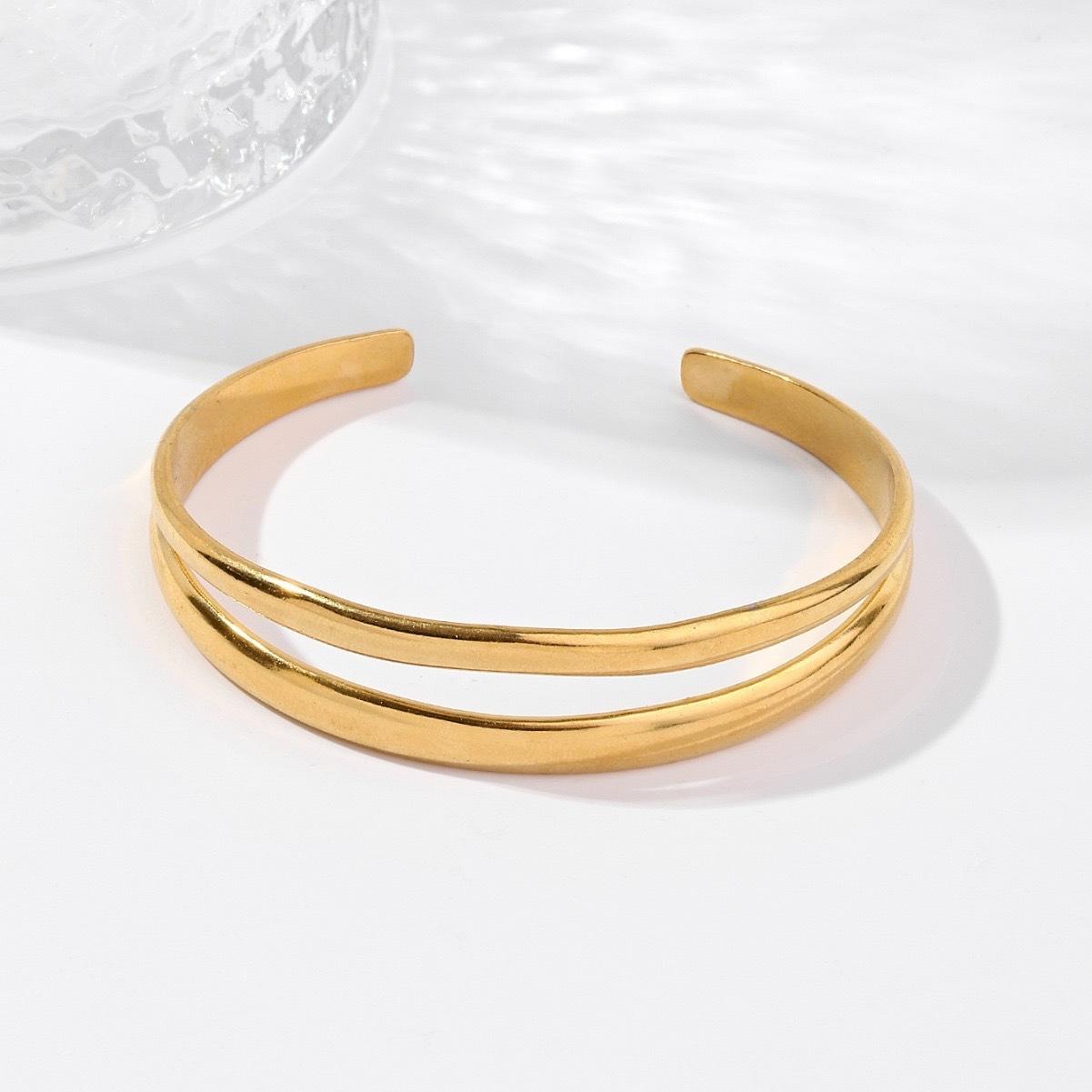 Twin Line Minimalist Gold Cuff Bracelet