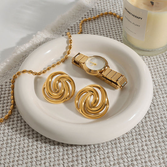 Golden Spiral Knot Stud Earrings