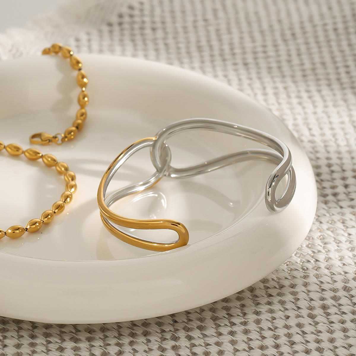 Dual Wave Two-Tone Sculptural Cuff Bracelet