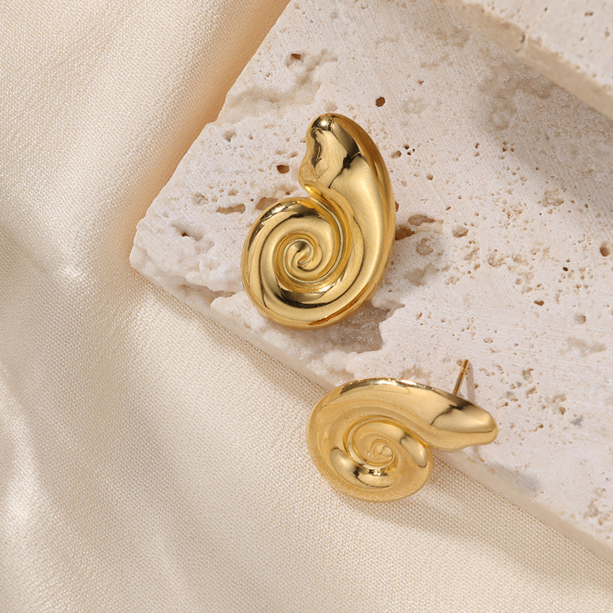 Golden Spiral Shell Stud Earrings