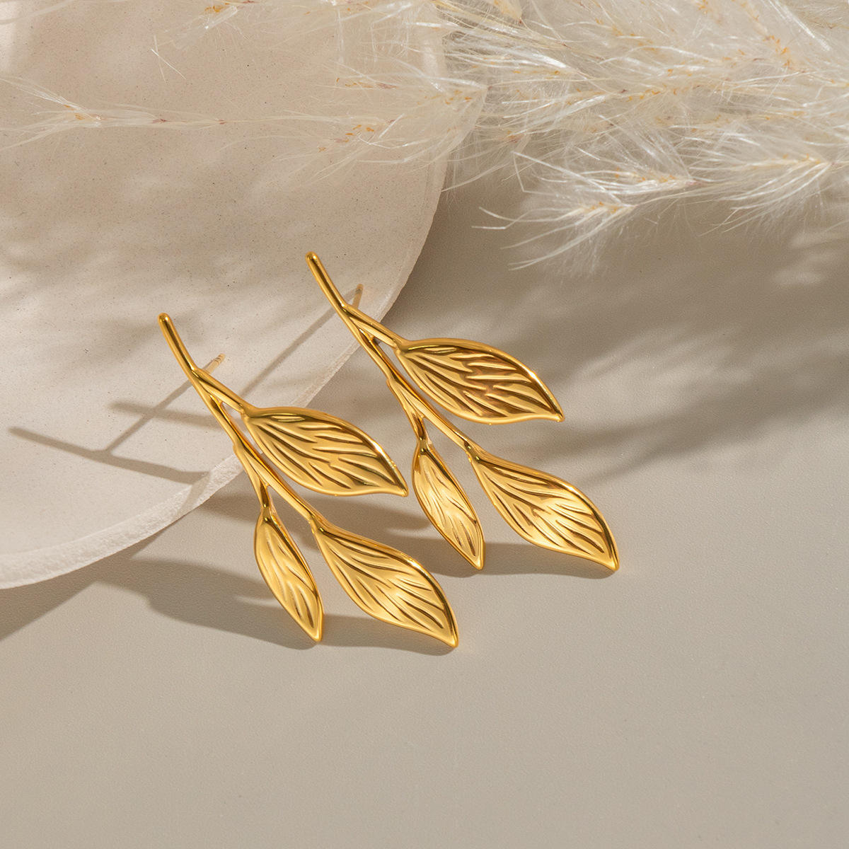 Golden Leaf Branch Drop Earrings