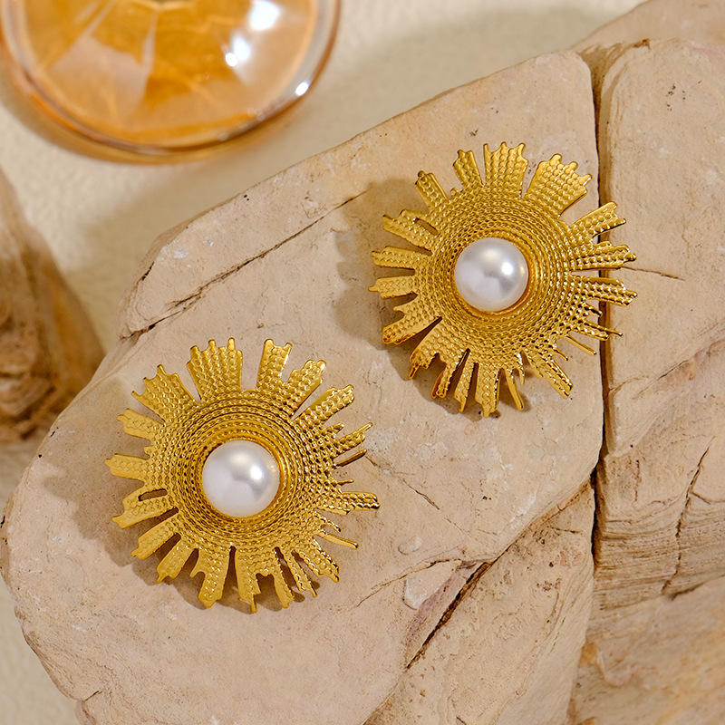 Radiant Pearl Sunburst Stud Earrings