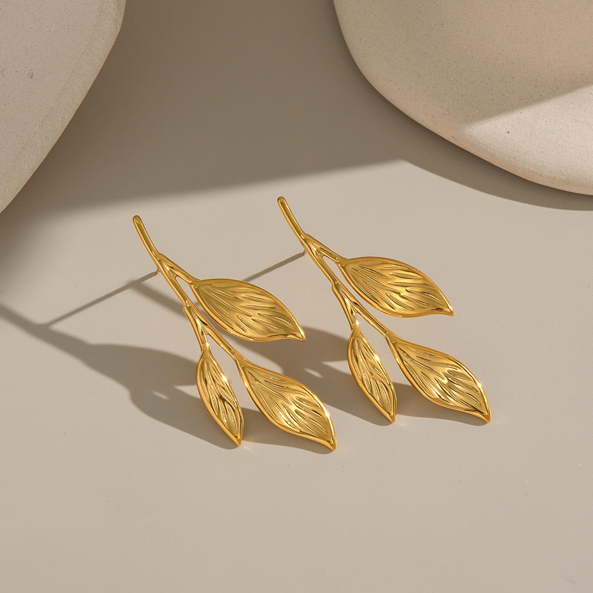 Golden Leaf Branch Drop Earrings