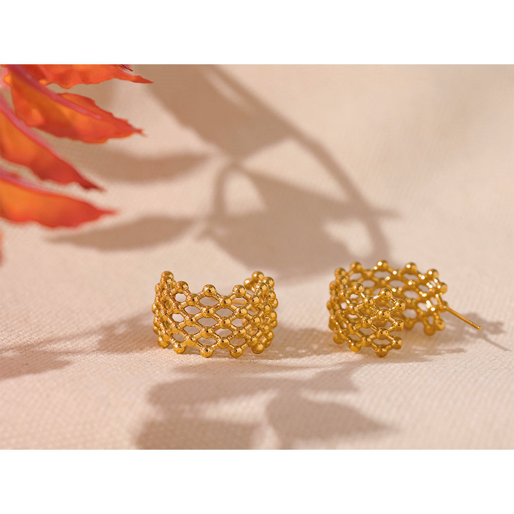 Golden Mesh Dome Stud Earrings