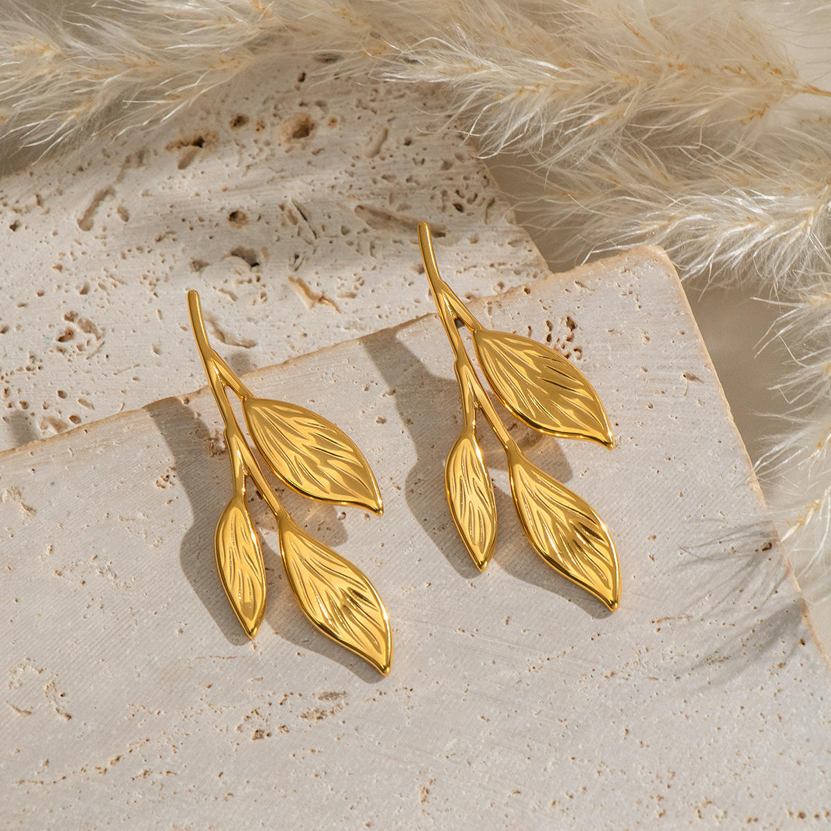 Golden Leaf Branch Drop Earrings