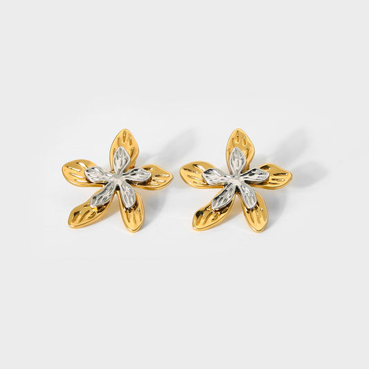 Dual Bloom Two-Tone Floral Stud Earrings