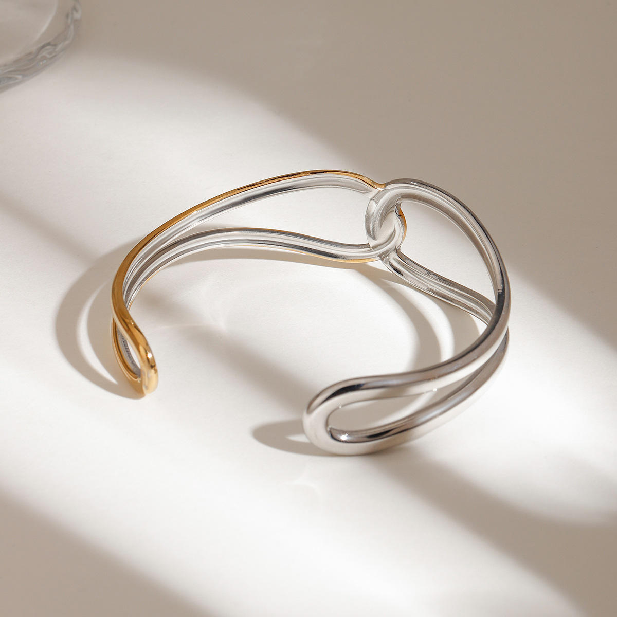 Dual Wave Two-Tone Sculptural Cuff Bracelet