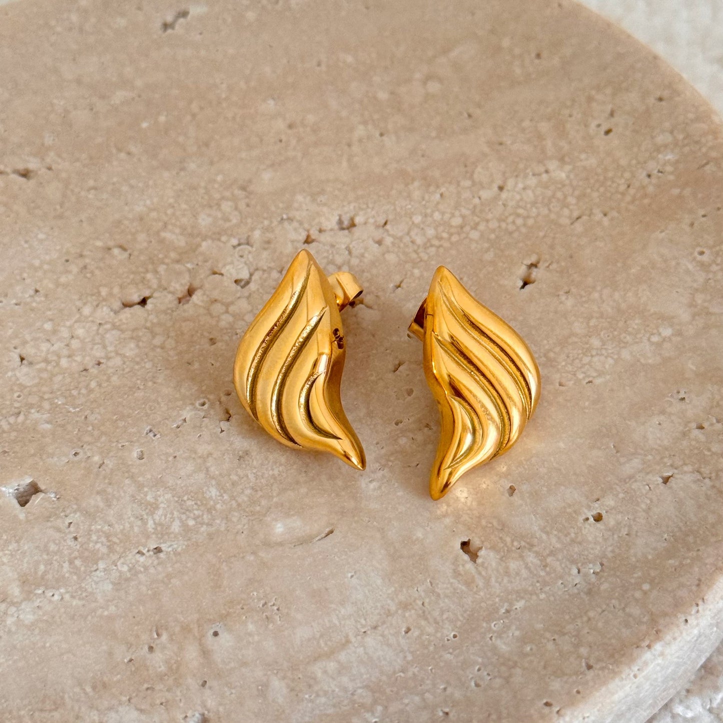 Sculpted Leaf Gold Stud Earrings