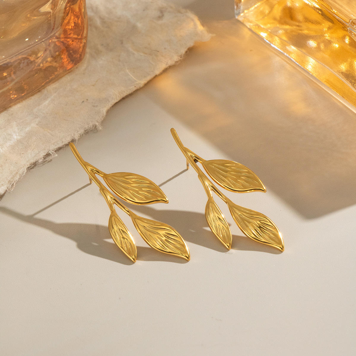 Golden Leaf Branch Drop Earrings