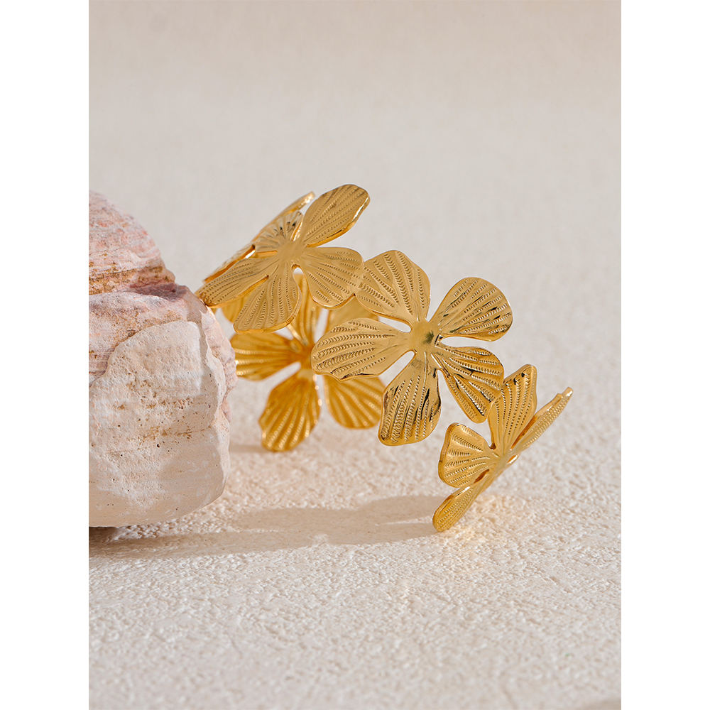 Golden Petal Cascade Floral Cuff Bracelet