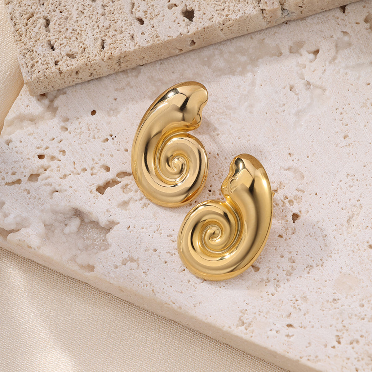 Golden Spiral Shell Stud Earrings