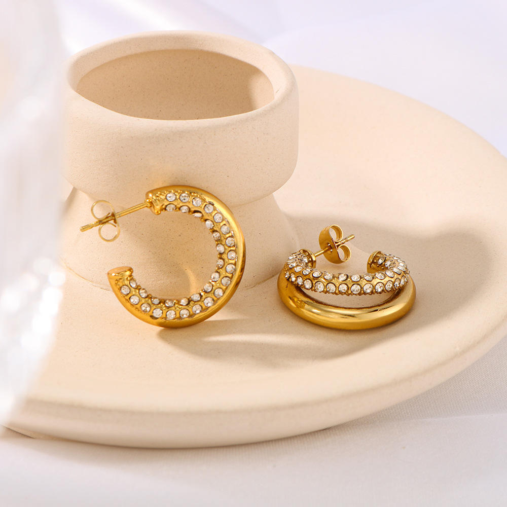 Luxe Crystal Chunky Huggie Hoop Earrings