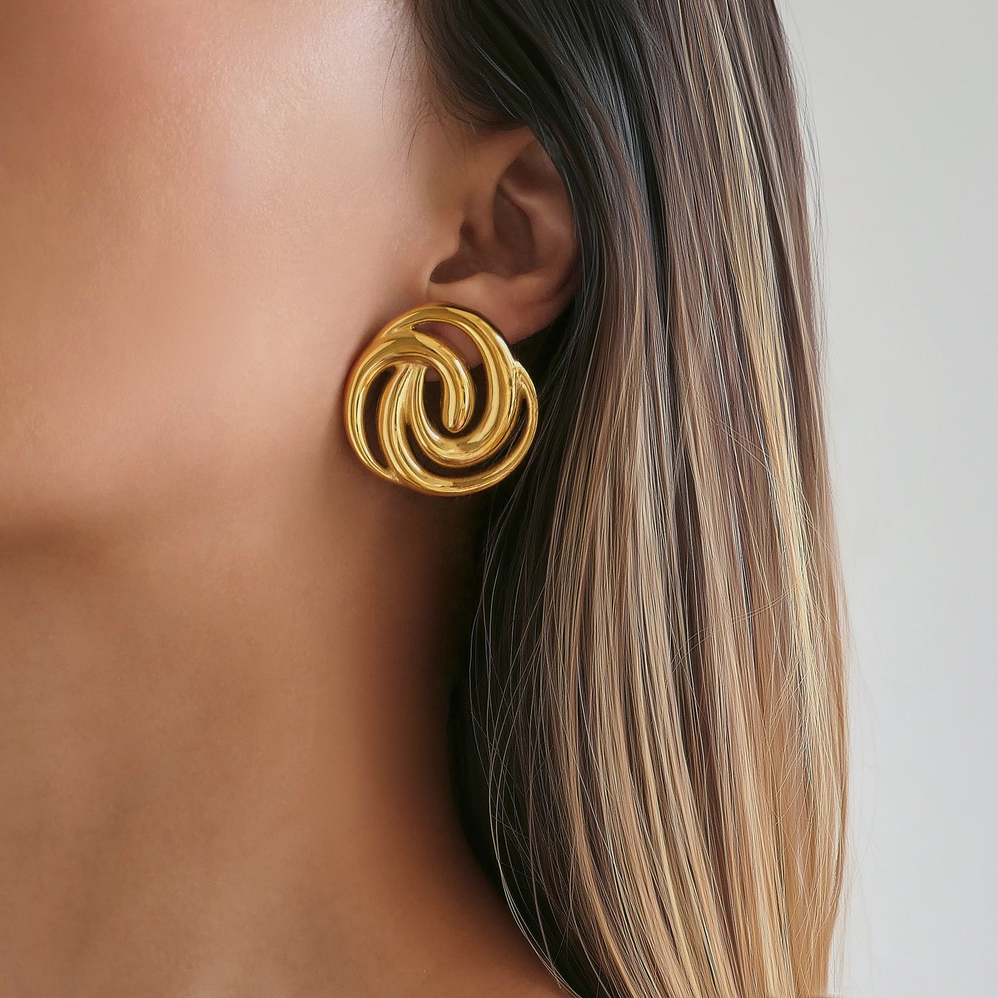 Golden Spiral Knot Stud Earrings