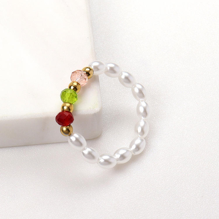 Multi-Gem Pearl Beaded Gold Ring