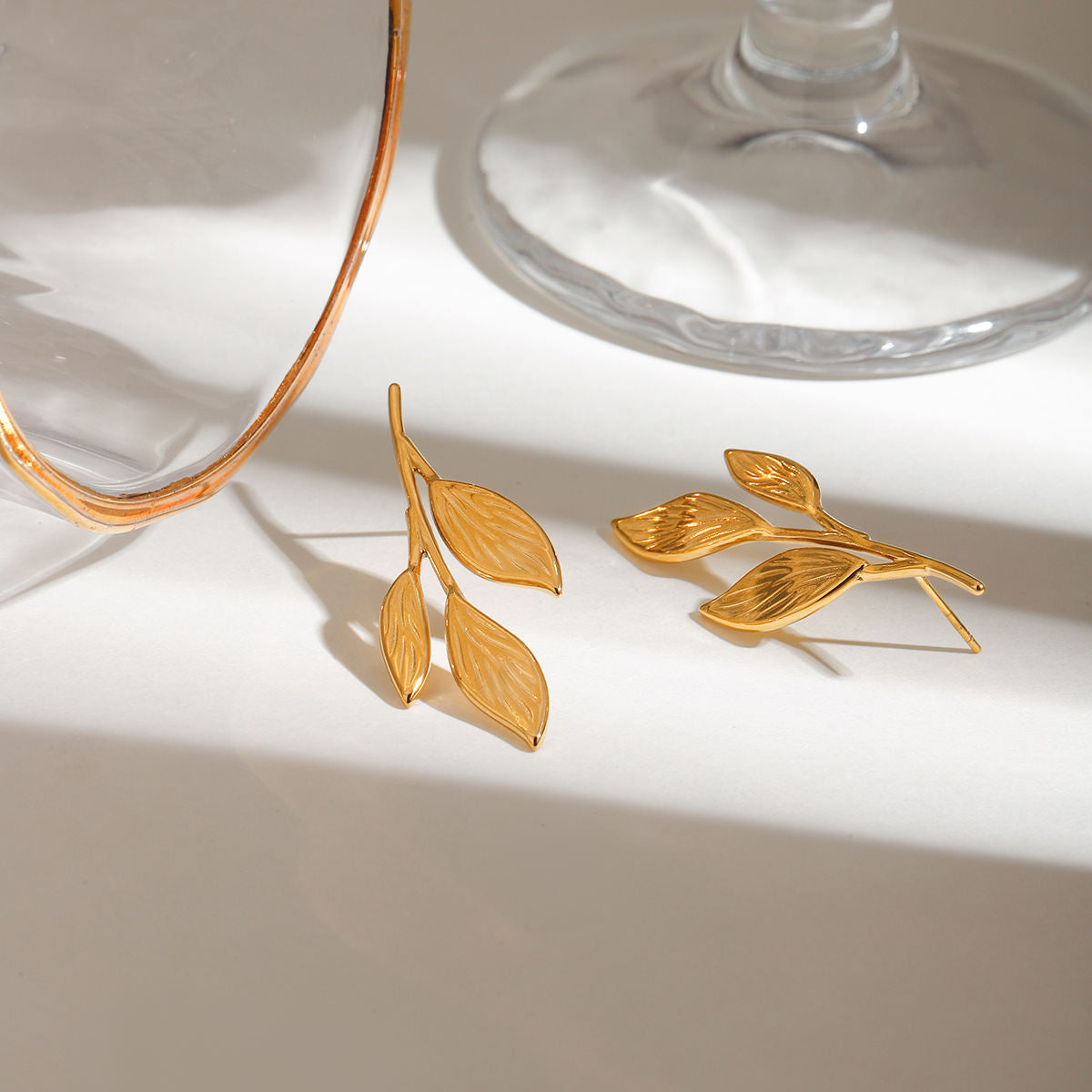 Golden Leaf Branch Drop Earrings