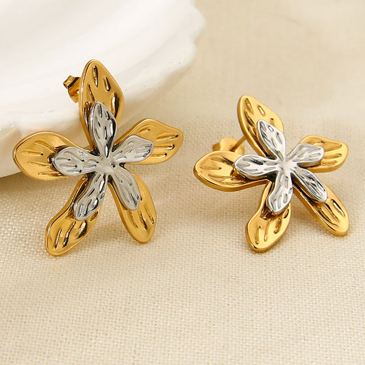 Dual Bloom Two-Tone Floral Stud Earrings