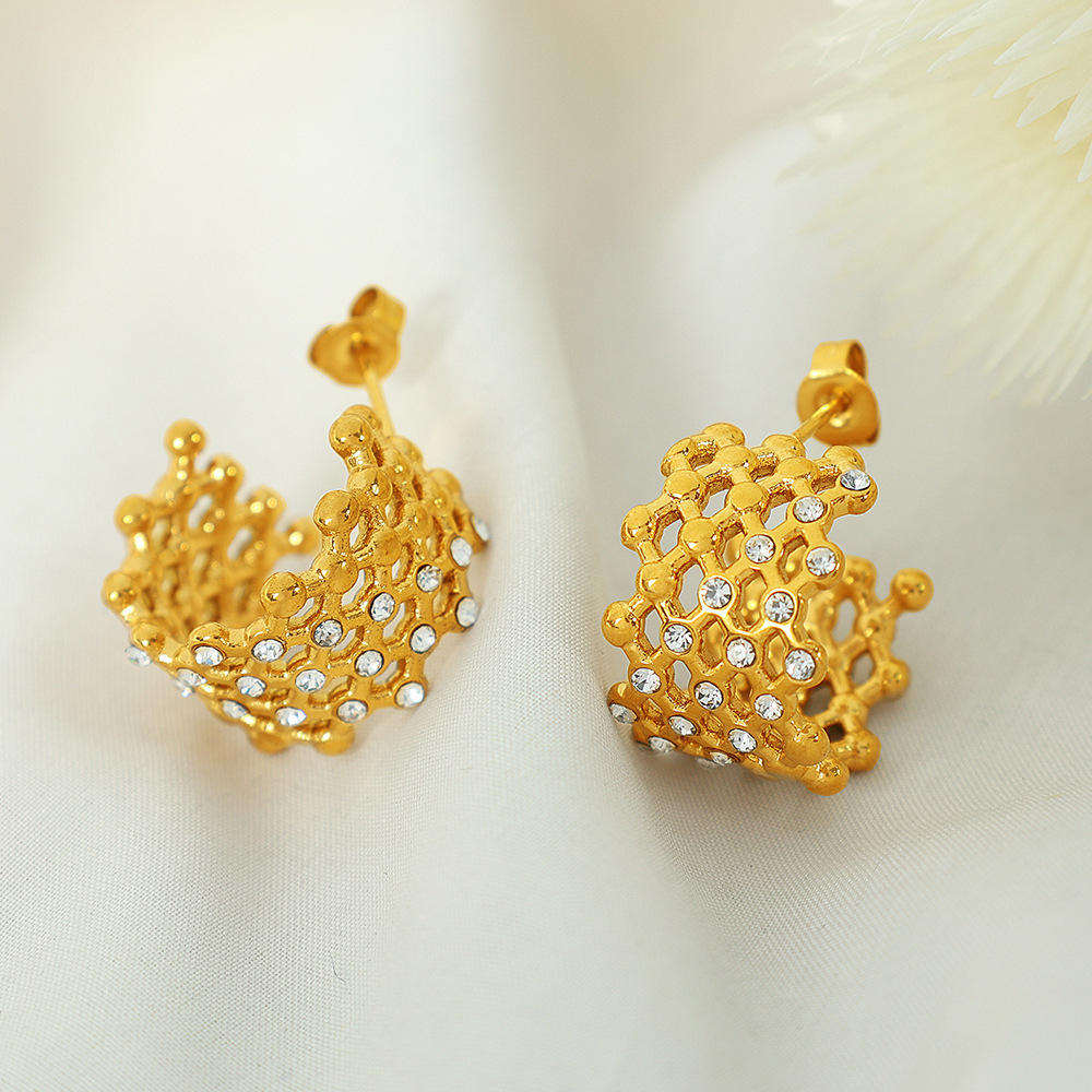 Golden Mesh Dome Stud Earrings