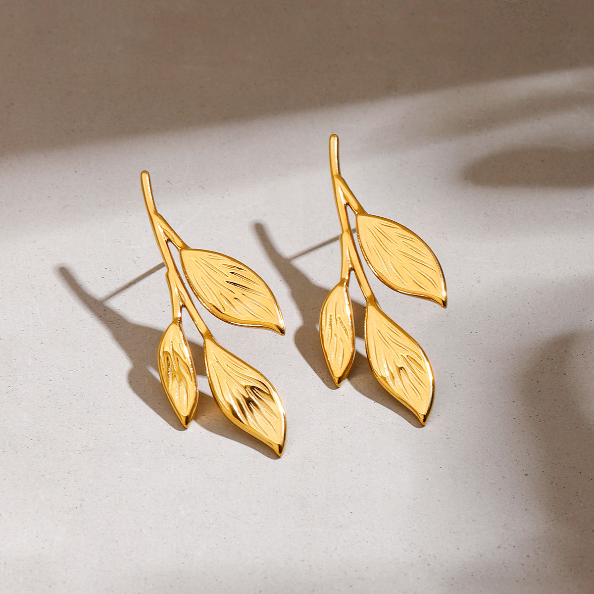 Golden Leaf Branch Drop Earrings