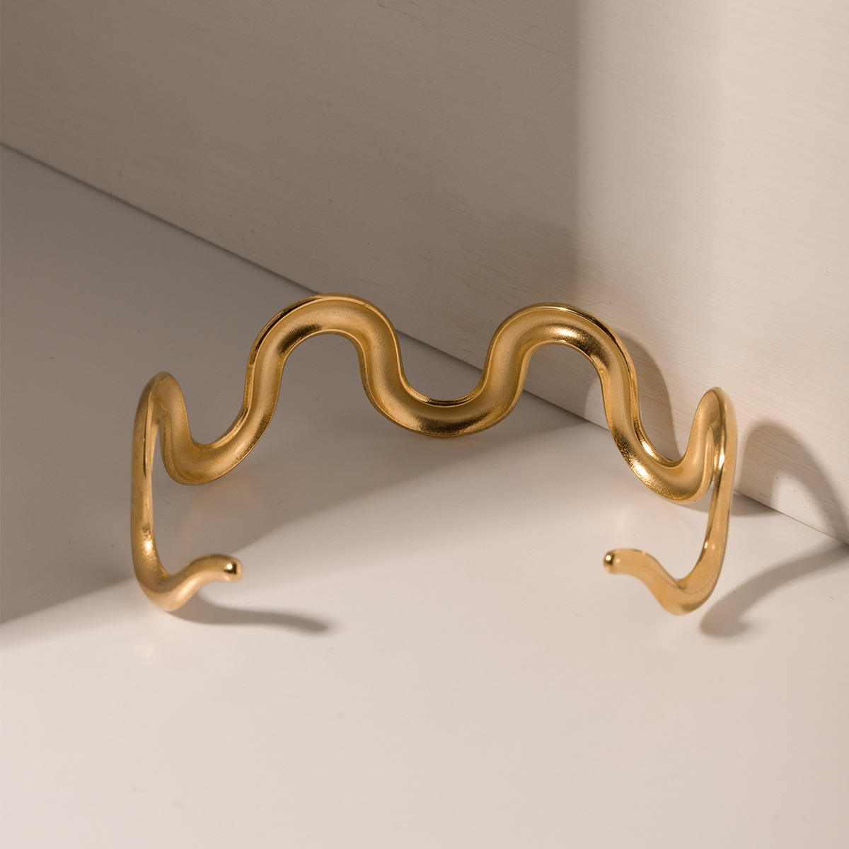 Wavy Rhythm Sculptural Gold Cuff Bracelet