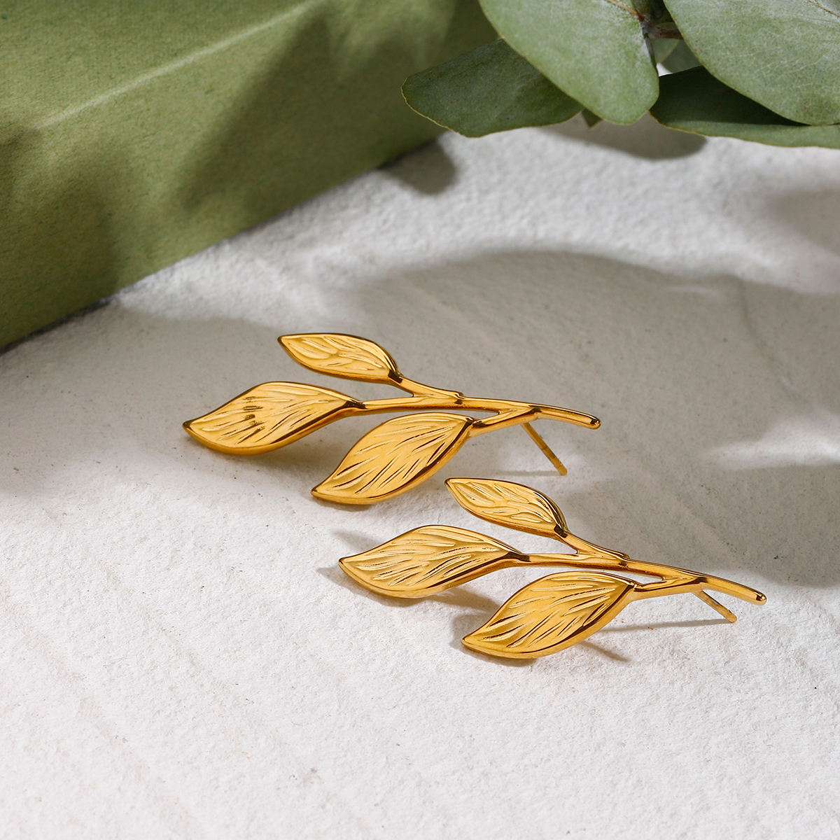 Golden Leaf Branch Drop Earrings