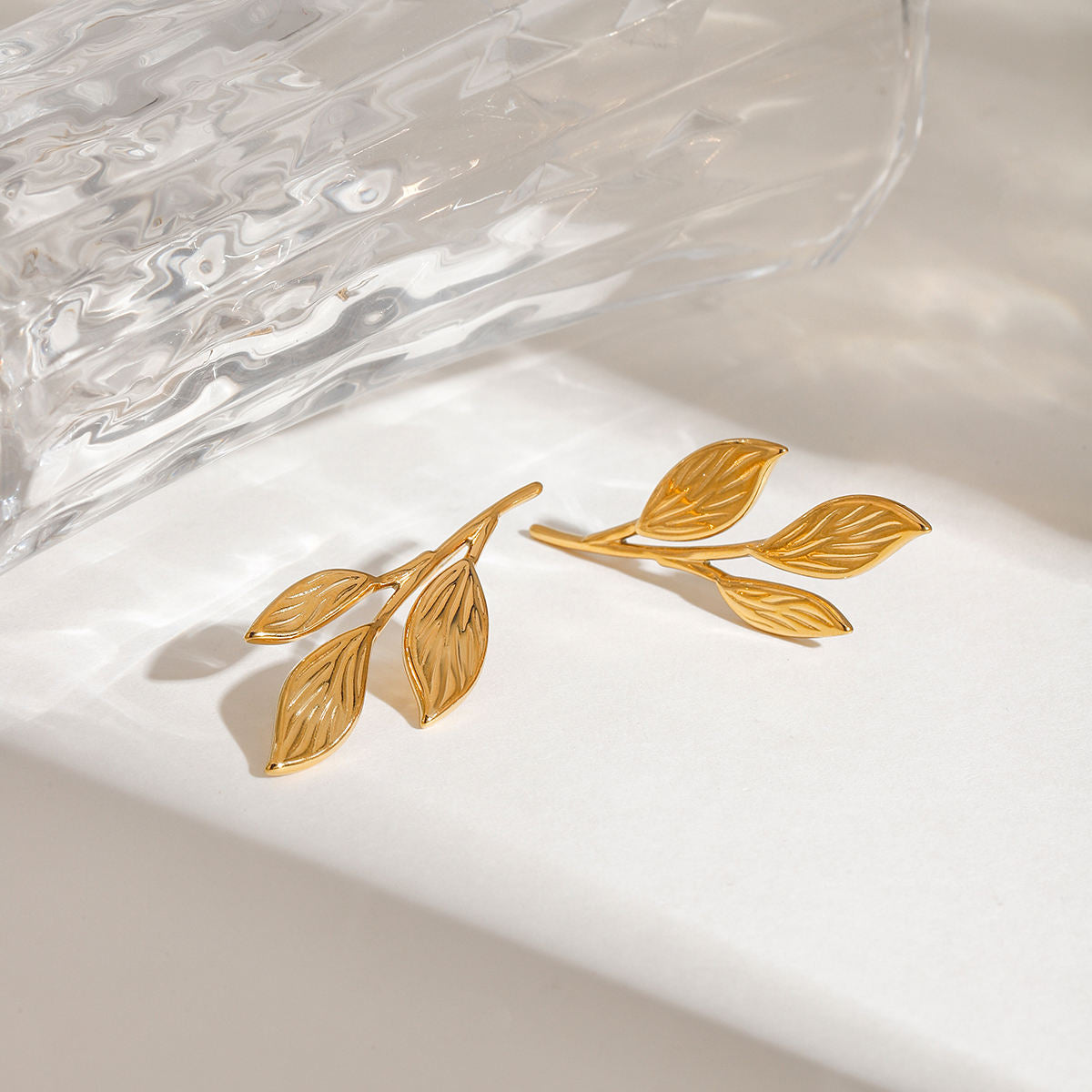 Golden Leaf Branch Drop Earrings