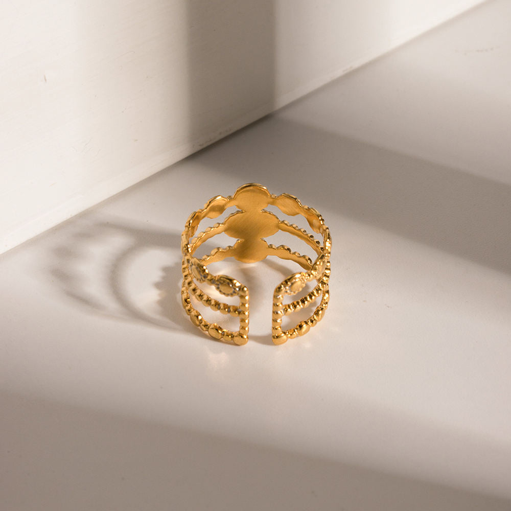Ivory Stone Layered Open Cuff Ring