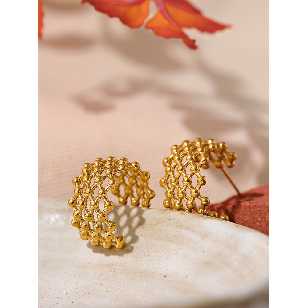 Golden Mesh Dome Stud Earrings